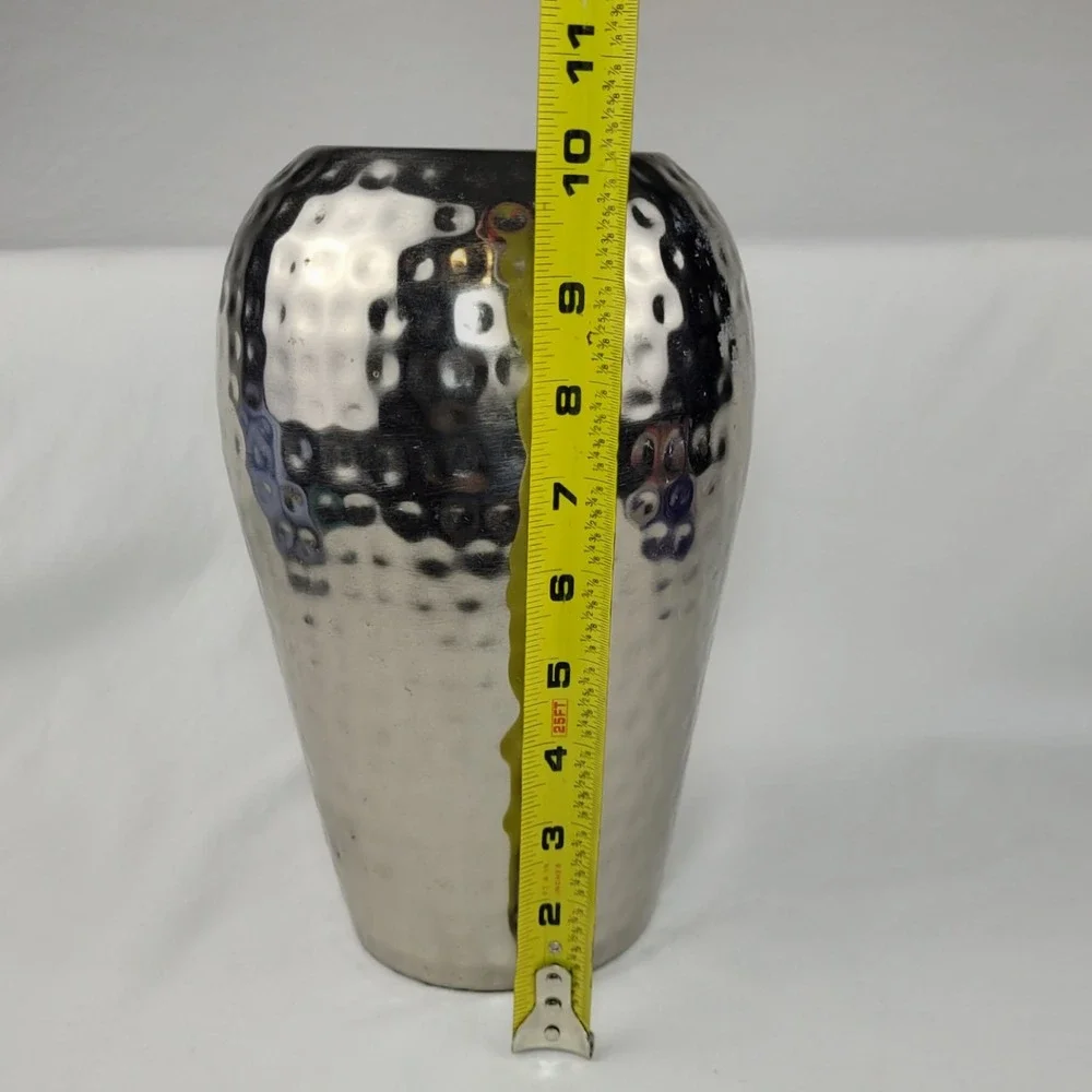 Hammered Silver Metal Vase Modern Dimpled Decorative Floral Urn